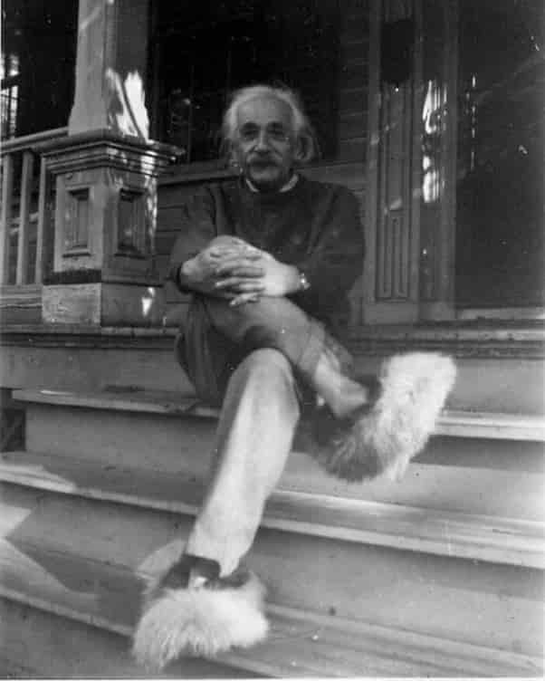 Albert Einstein Wearing Fuzzy Slippers 1950s